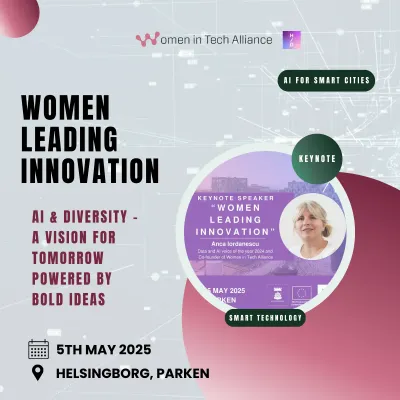 Helsingborg Tech Week 2025 – Women leading innovation – AI & Diversity – A vision for tomorrow powered by bold ideas event poster